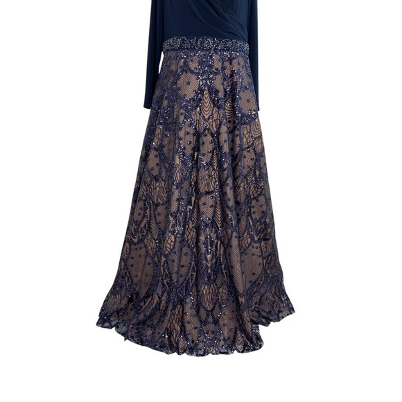 Mac Duggal 67241 Midnight Blue Long Sleeve Sequins Gown Size 14W $698 - Picture 3 of 9